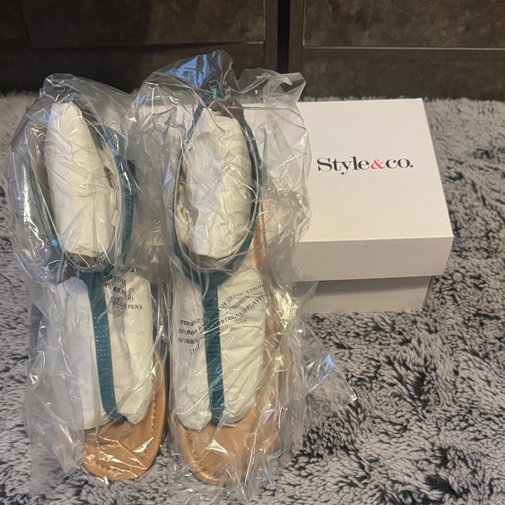 Style & Co. Teal and Tan Sandals